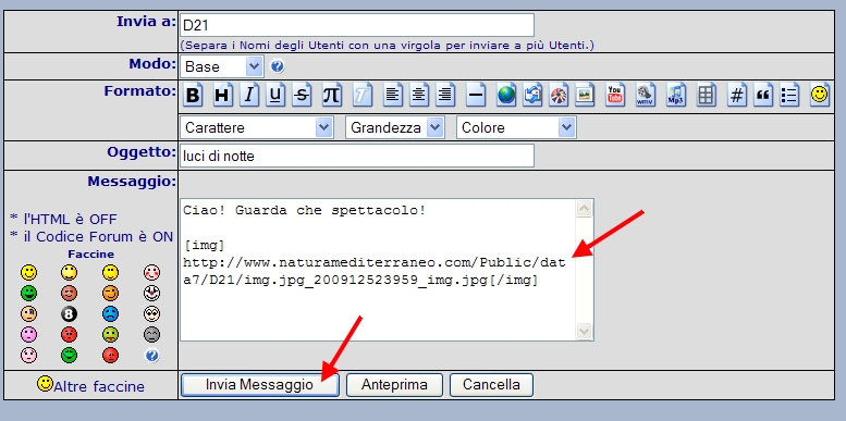 Inserire immagini nei messaggi privati