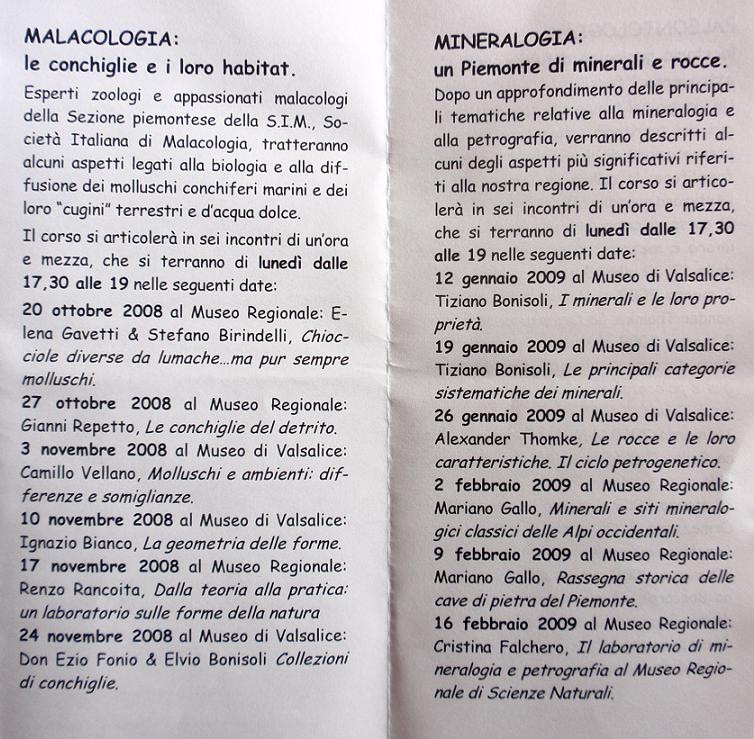 Corsi di Malacologia, Mineralogia e Paleontologia.