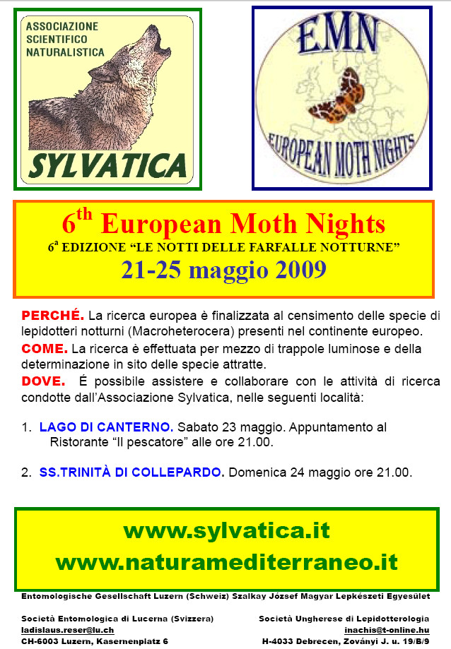 6e Notti Europee delle Farfalle Notturne: 21-25 maggio 2009