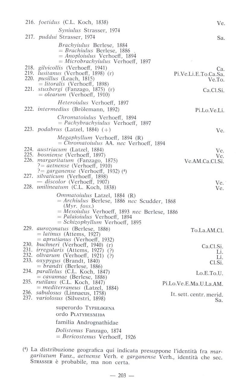 C.Strasser & A.Minelli (1984)  Elenco dei diplopodi d''Italia