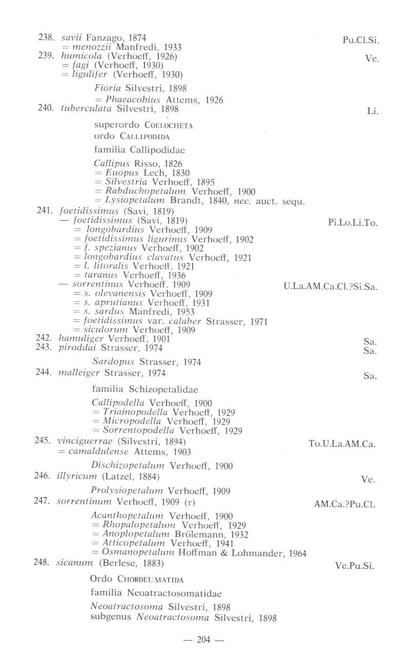 C.Strasser & A.Minelli (1984)  Elenco dei diplopodi d''Italia