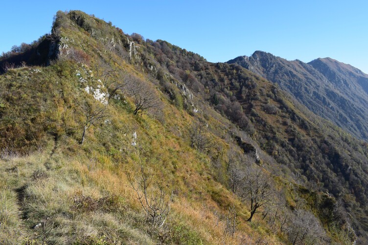 In cresta a Punta Val Mora, fra Punta Dossi e Monte Caprello (Sebino, Prealpi Bresciane)